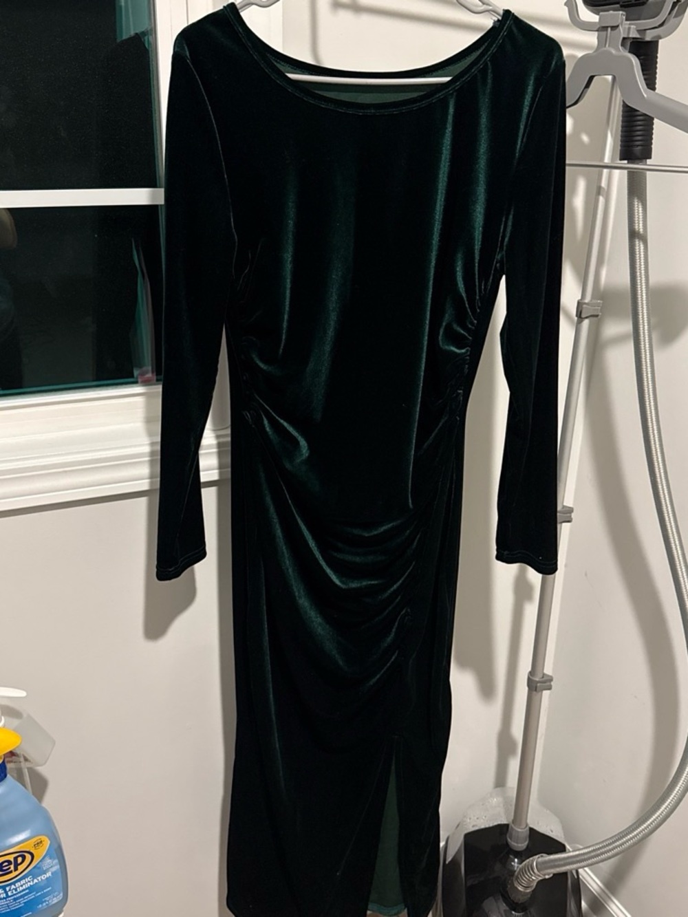 SHEIN Dark Green Velvet Long Sleeve Midi Dress